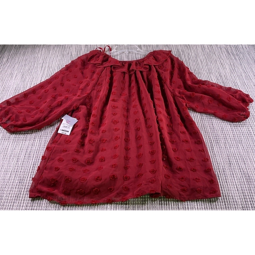 Destination Maternity Red Swiss Dot Ruffle Neck Blouse XL NWT DM021040119B